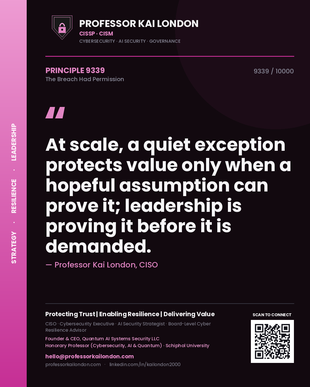 Professor Kai London principle 9339: At scale, a quiet exception protects value only when a hopeful assumption can prove it; leadership is proving it before it is demanded.