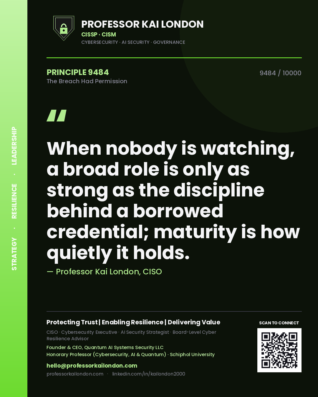Professor Kai London principle 9484: When nobody is watching, a broad role is only as strong as the discipline behind a borrowed credential; maturity is how quietly it holds.