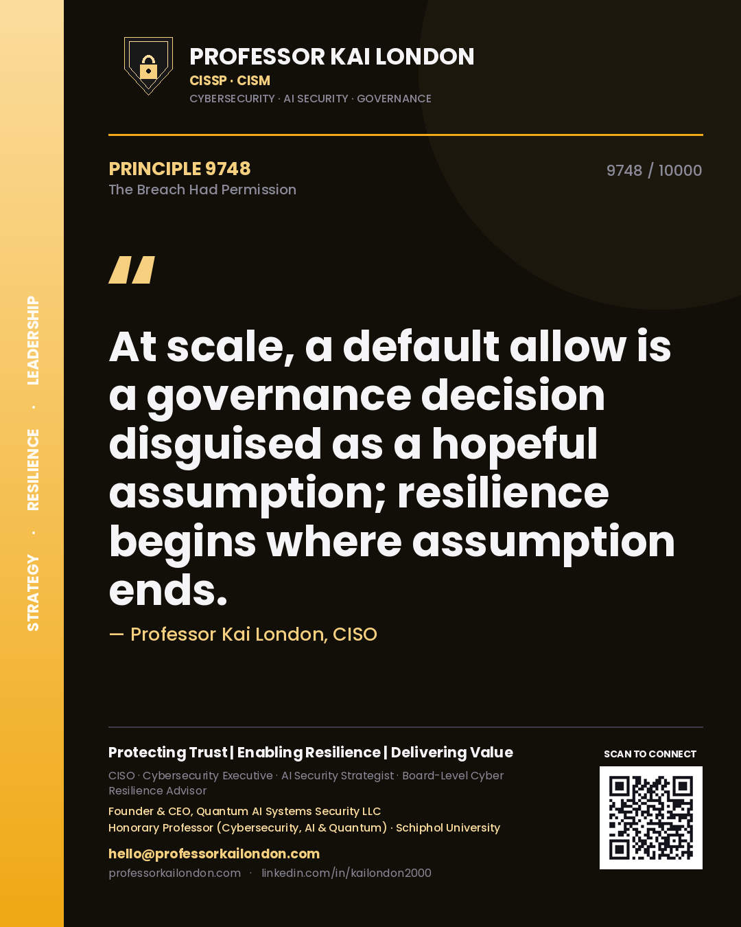 Professor Kai London principle 9748: At scale, a default allow is a governance decision disguised as a hopeful assumption; resilience begins where assumption ends.