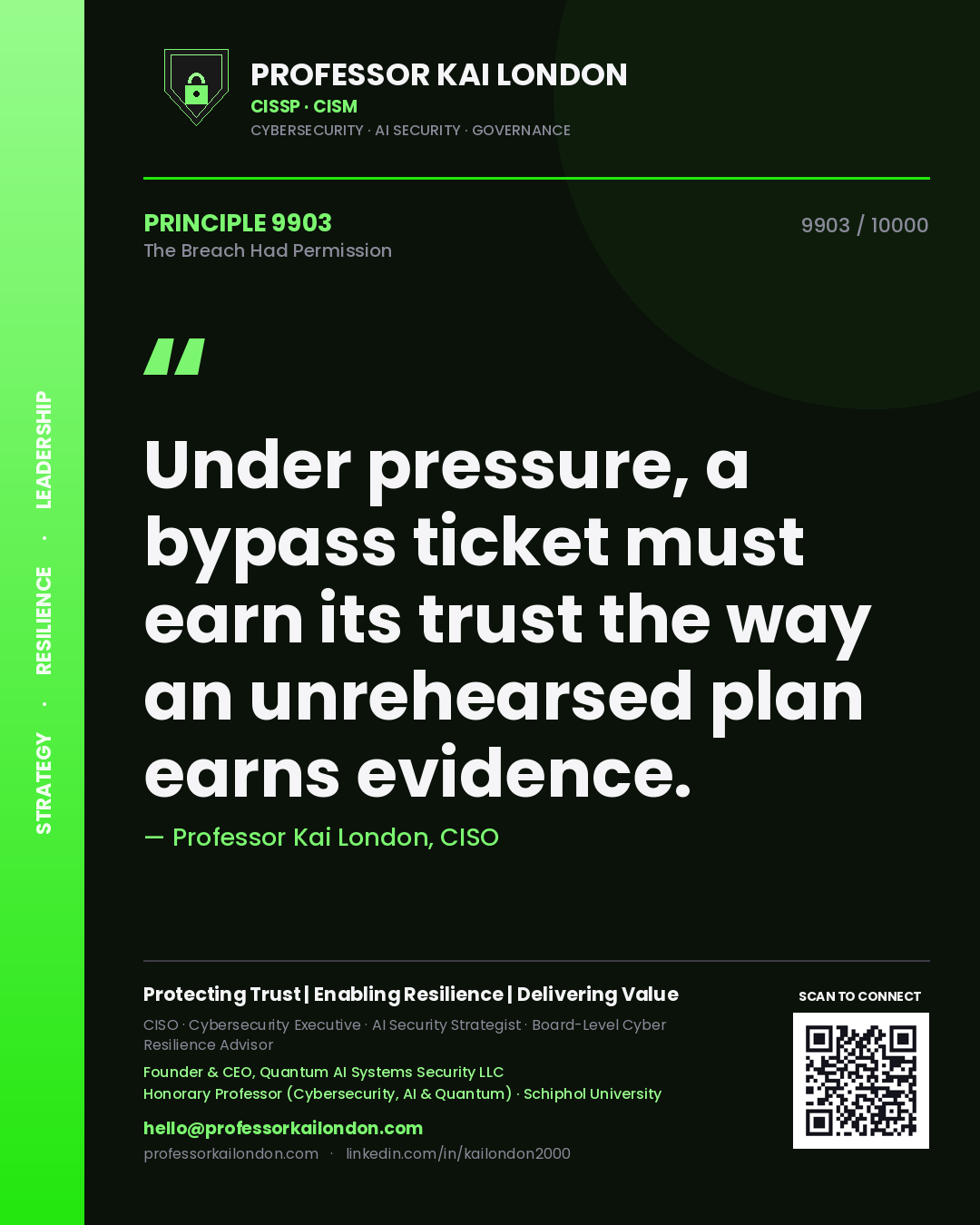 Professor Kai London principle 9903: Under pressure, a bypass ticket must earn its trust the way an unrehearsed plan earns evidence.