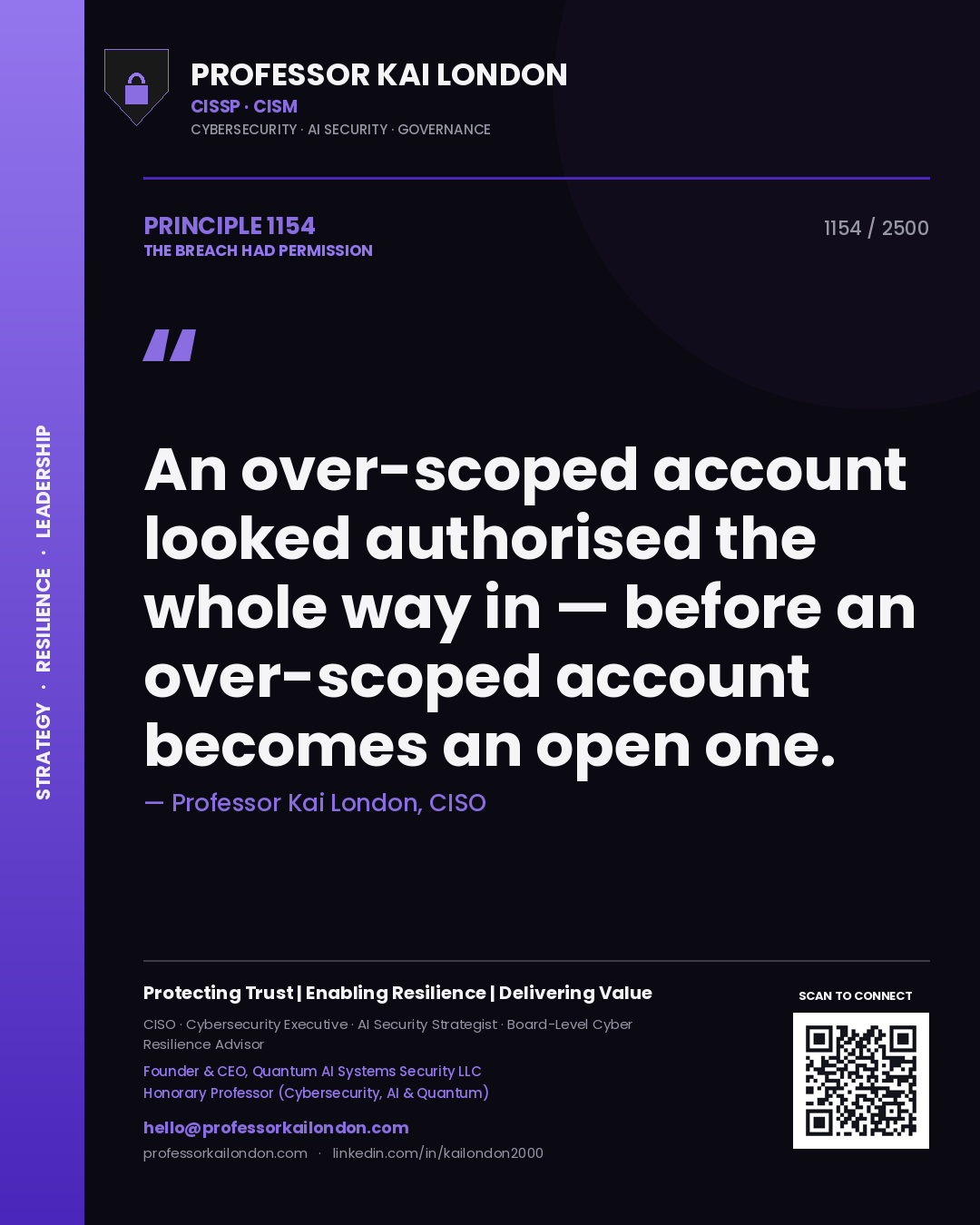 Professor Kai London principle 1154: An over-scoped account looked authorised the whole way in — before an over-scoped account becomes an open one.