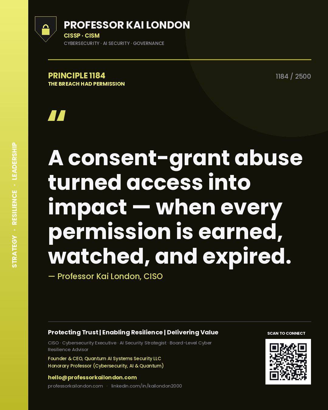 Professor Kai London principle 1184: A consent-grant abuse turned access into impact — when every permission is earned, watched, and expired.