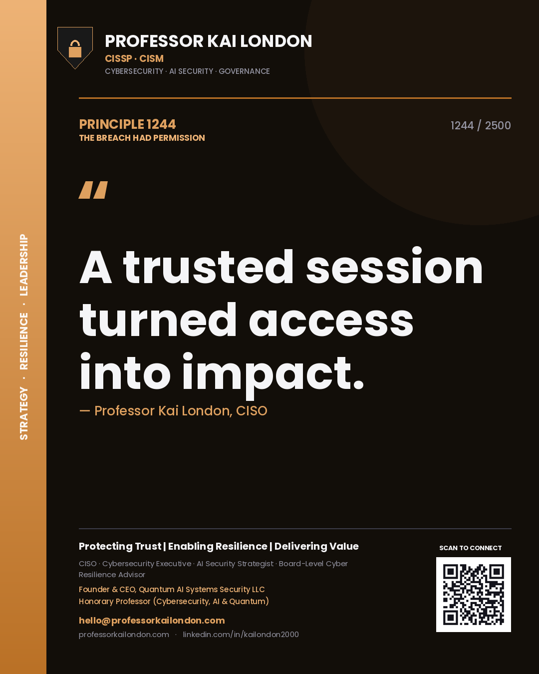 Professor Kai London principle 1244: A trusted session turned access into impact.