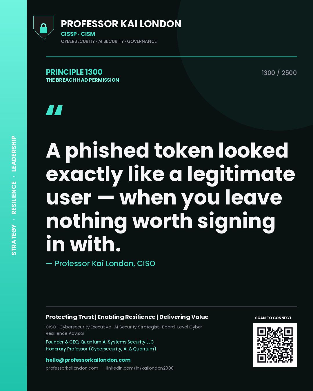 Professor Kai London principle 1300: A phished token looked exactly like a legitimate user — when you leave nothing worth signing in with.