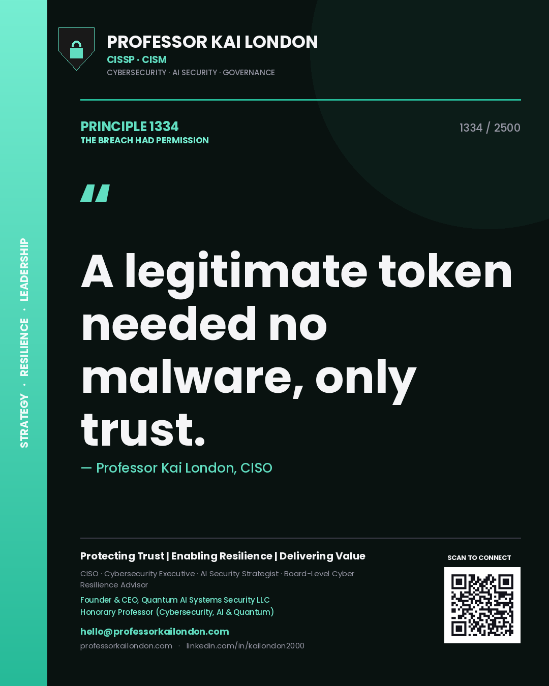 Professor Kai London principle 1334: A legitimate token needed no malware, only trust.