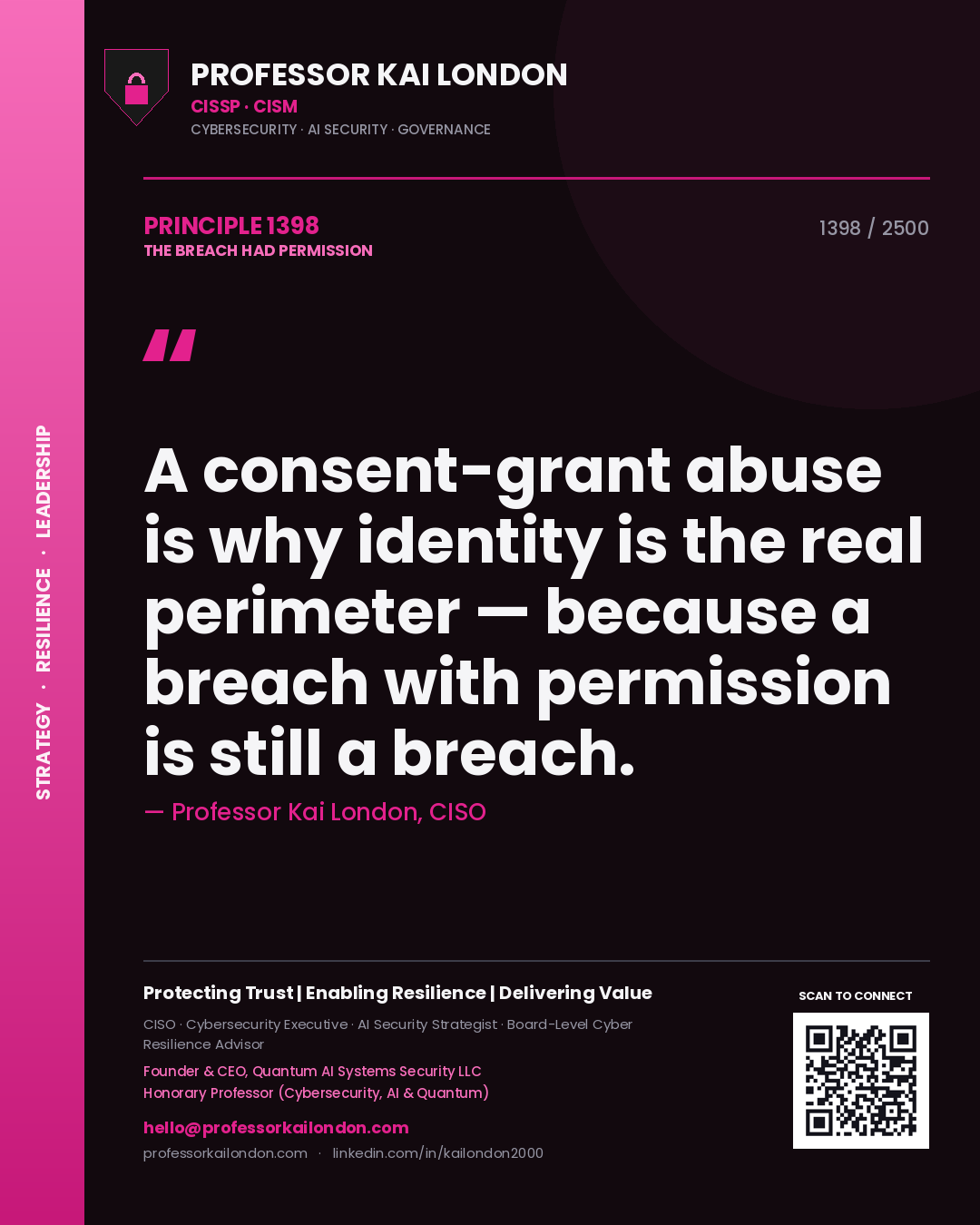 Professor Kai London principle 1398: A consent-grant abuse is why identity is the real perimeter — because a breach with permission is still a breach.