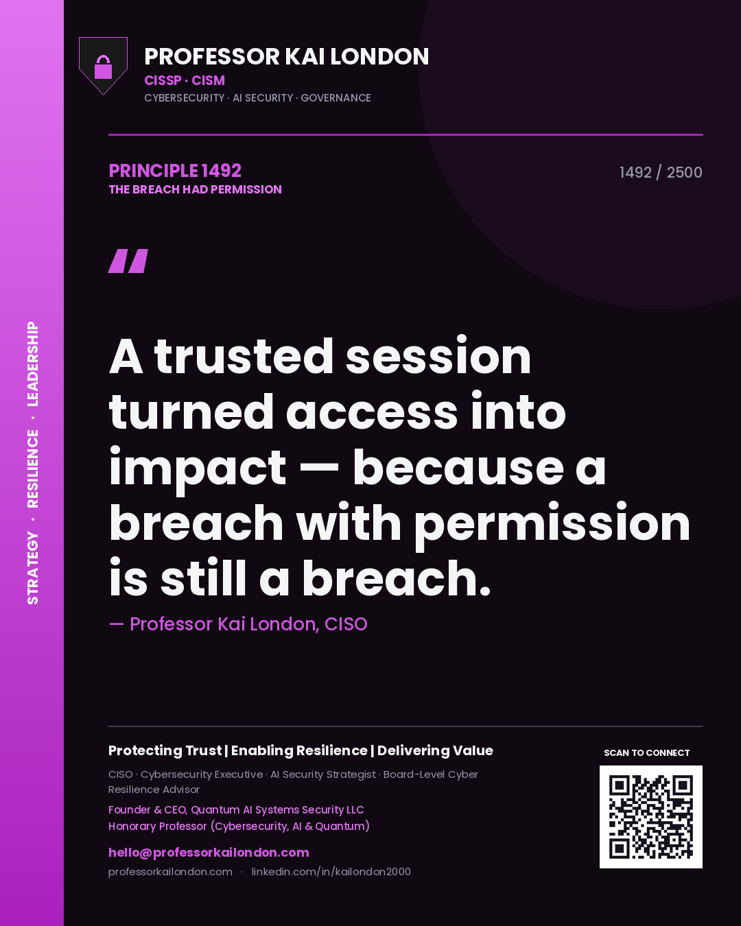 Professor Kai London principle 1492: A trusted session turned access into impact — because a breach with permission is still a breach.