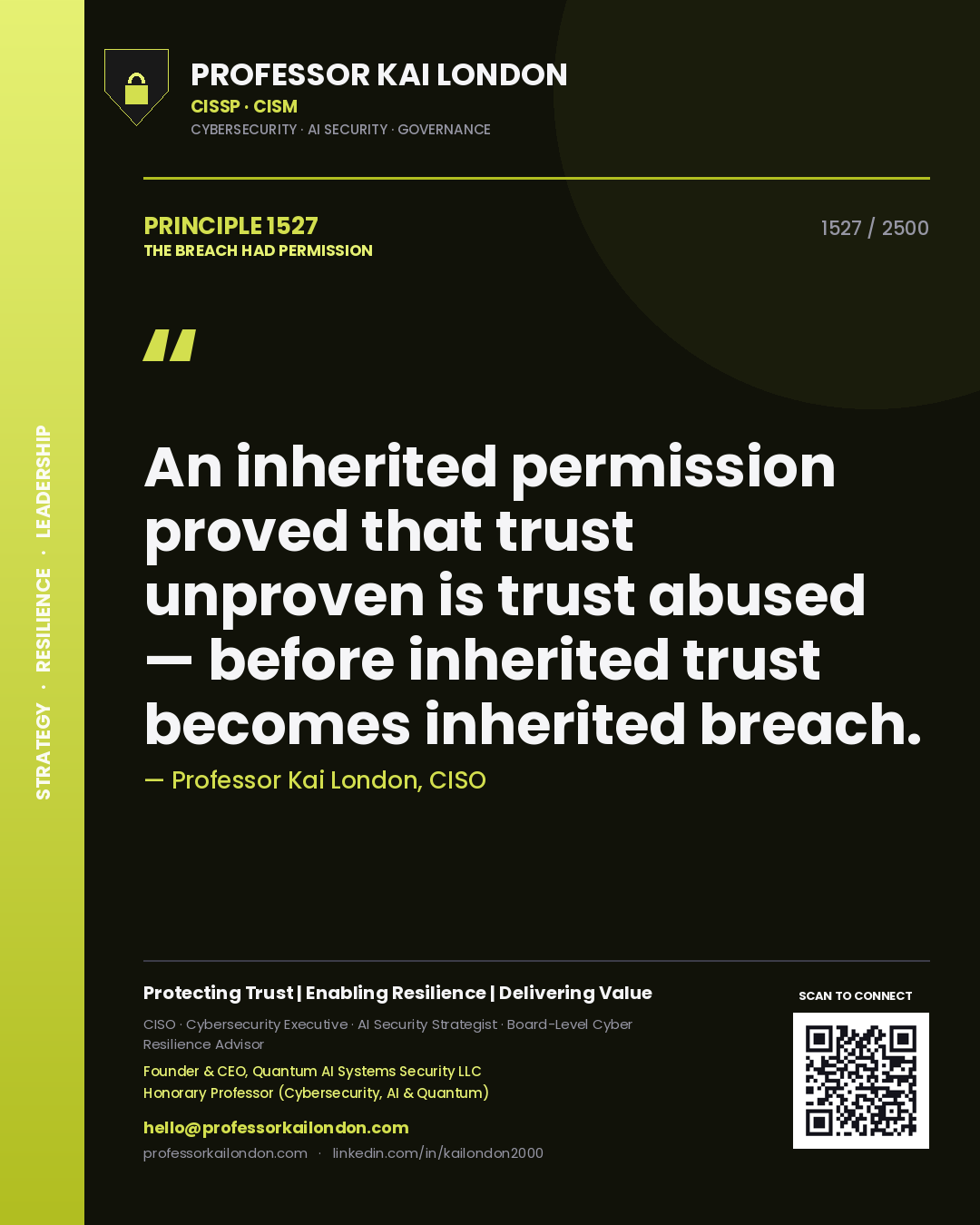 Professor Kai London principle 1527: An inherited permission proved that trust unproven is trust abused — before inherited trust becomes inherited breach.