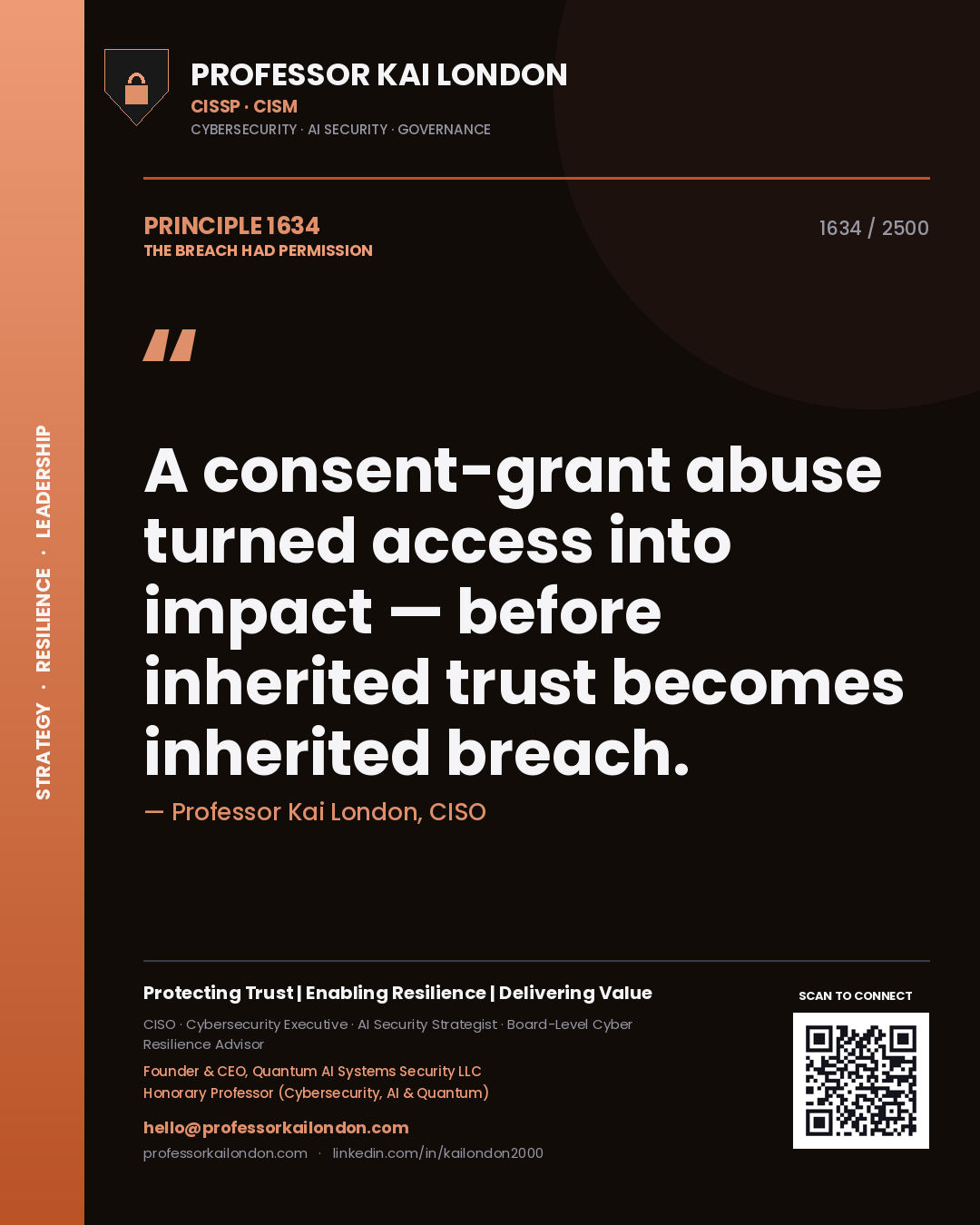 Professor Kai London principle 1634: A consent-grant abuse turned access into impact — before inherited trust becomes inherited breach.
