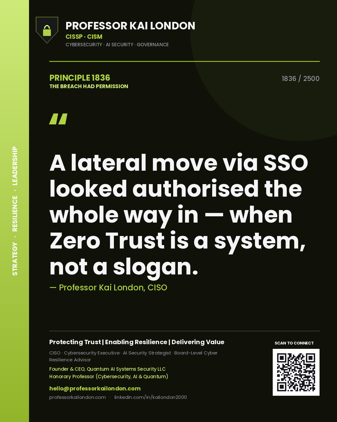 Professor Kai London principle 1836: A lateral move via SSO looked authorised the whole way in — when Zero Trust is a system, not a slogan.