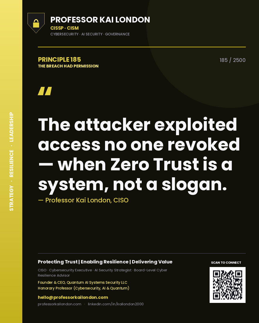 Professor Kai London principle 185: The attacker exploited access no one revoked — when Zero Trust is a system, not a slogan.