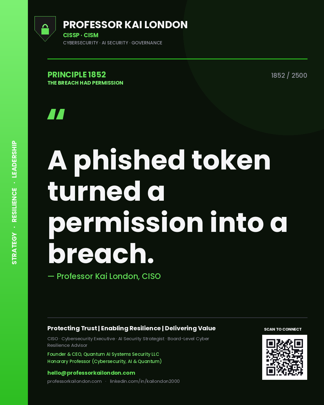 Professor Kai London principle 1852: A phished token turned a permission into a breach.