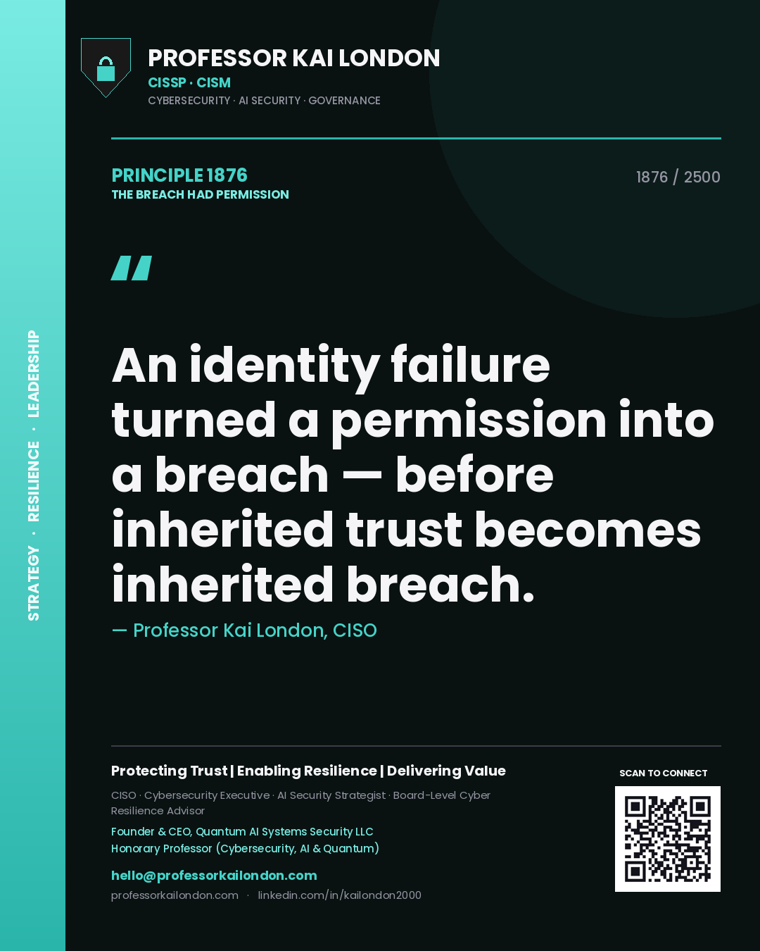 Professor Kai London principle 1876: An identity failure turned a permission into a breach — before inherited trust becomes inherited breach.