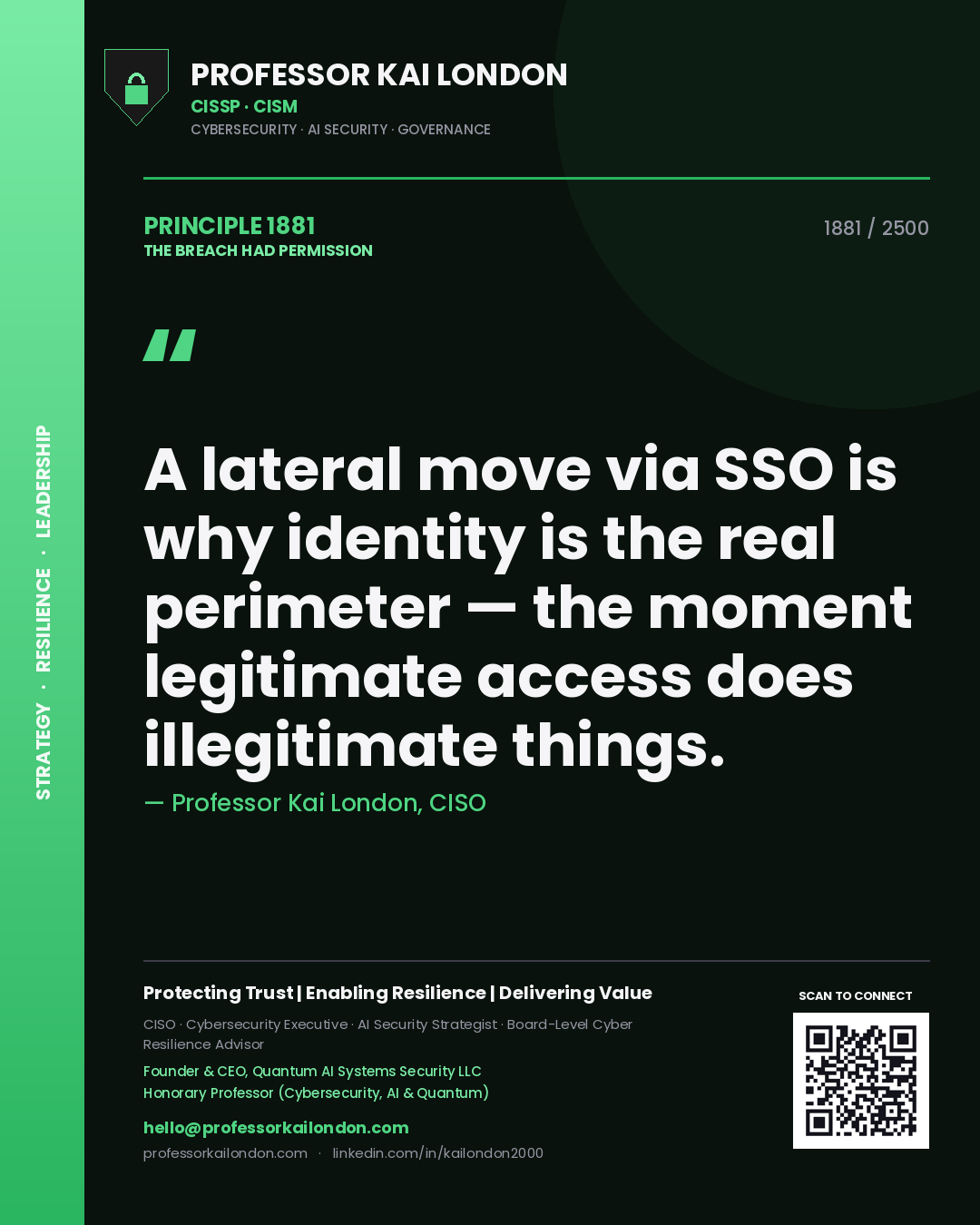 Professor Kai London principle 1881: A lateral move via SSO is why identity is the real perimeter — the moment legitimate access does illegitimate things.