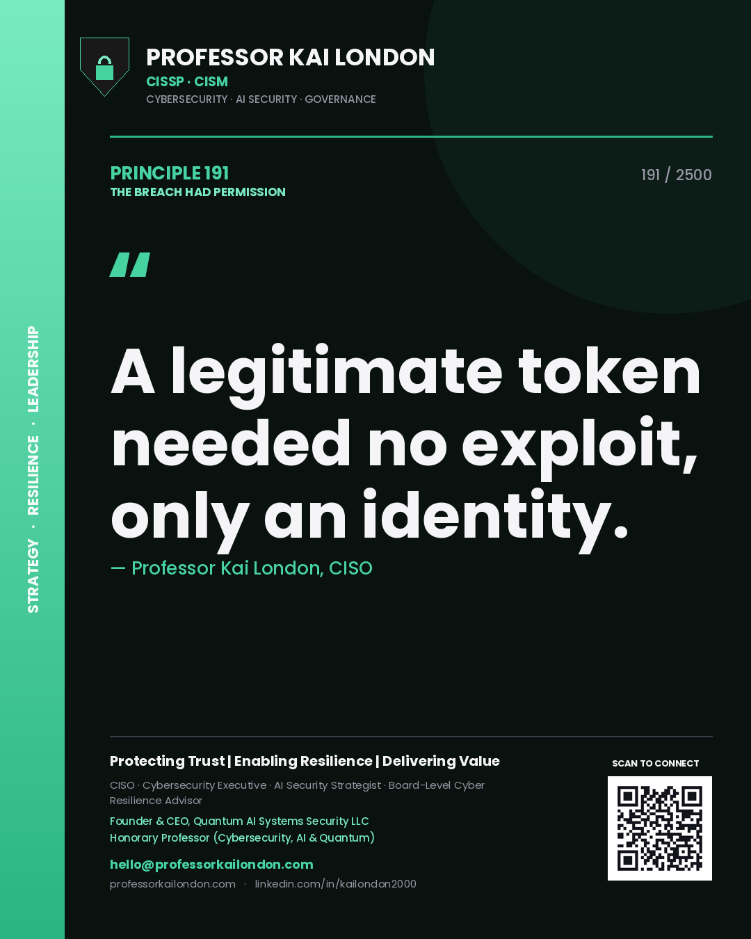 Professor Kai London principle 191: A legitimate token needed no exploit, only an identity.