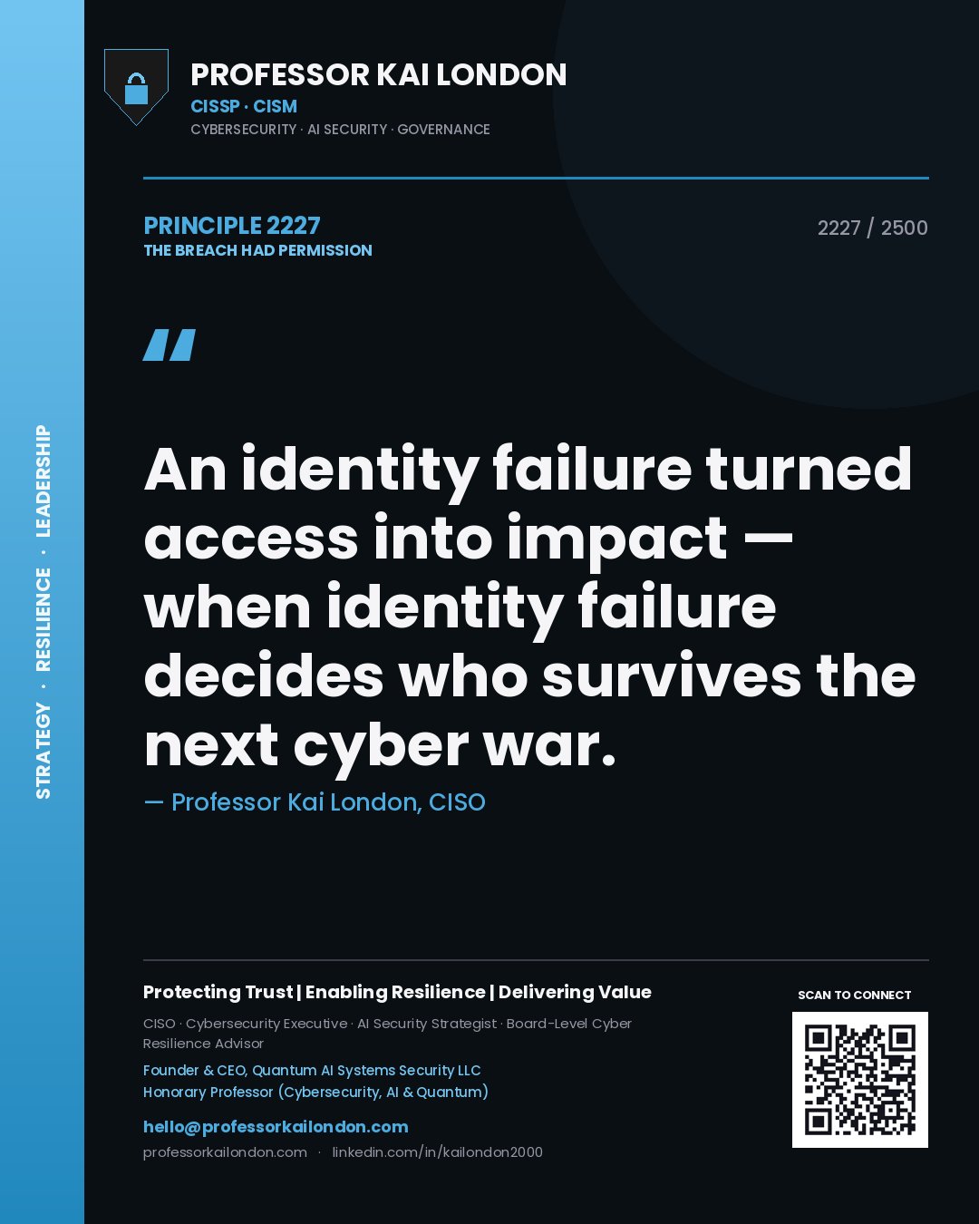 Professor Kai London principle 2227: An identity failure turned access into impact — when identity failure decides who survives the next cyber war.