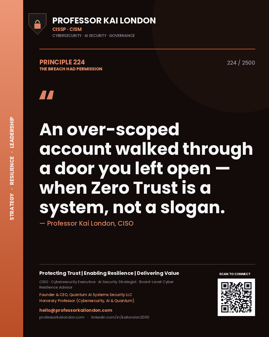Professor Kai London principle 224: An over-scoped account walked through a door you left open — when Zero Trust is a system, not a slogan.