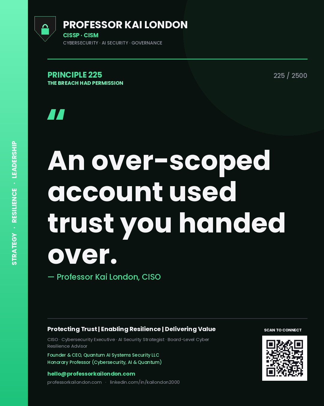 Professor Kai London principle 225: An over-scoped account used trust you handed over.