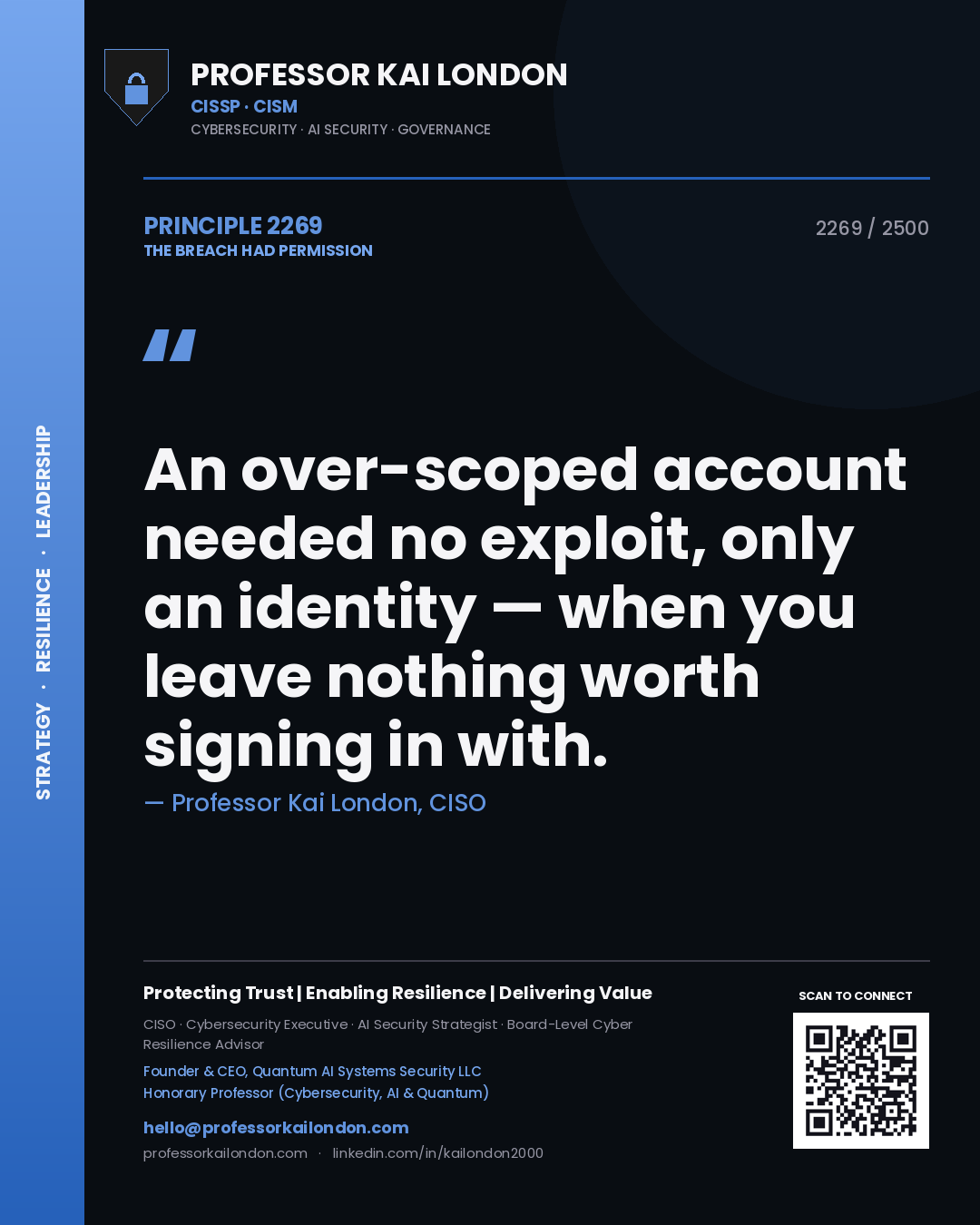 Professor Kai London principle 2269: An over-scoped account needed no exploit, only an identity — when you leave nothing worth signing in with.