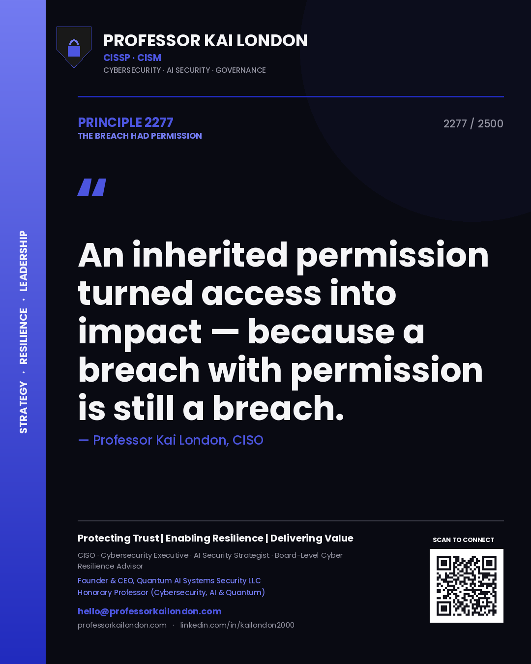 Professor Kai London principle 2277: An inherited permission turned access into impact — because a breach with permission is still a breach.