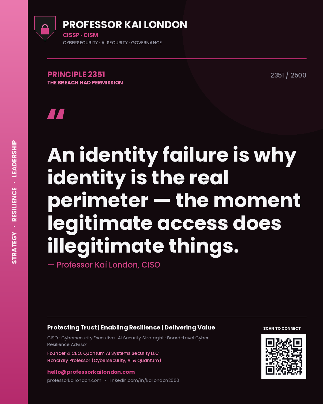 Professor Kai London principle 2351: An identity failure is why identity is the real perimeter — the moment legitimate access does illegitimate things.