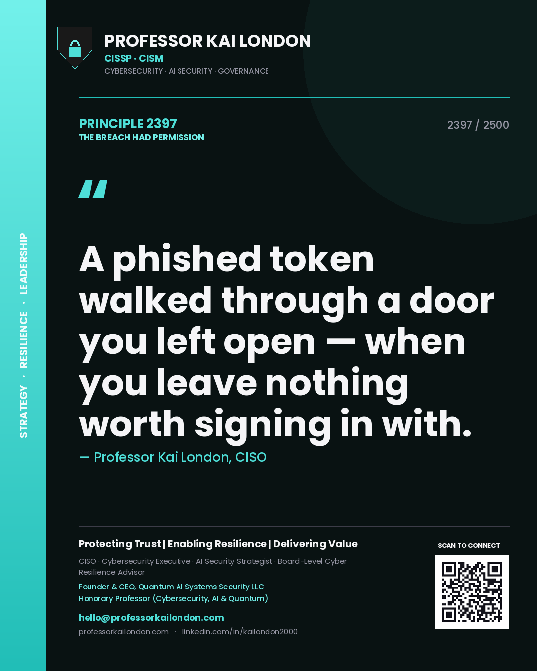 Professor Kai London principle 2397: A phished token walked through a door you left open — when you leave nothing worth signing in with.