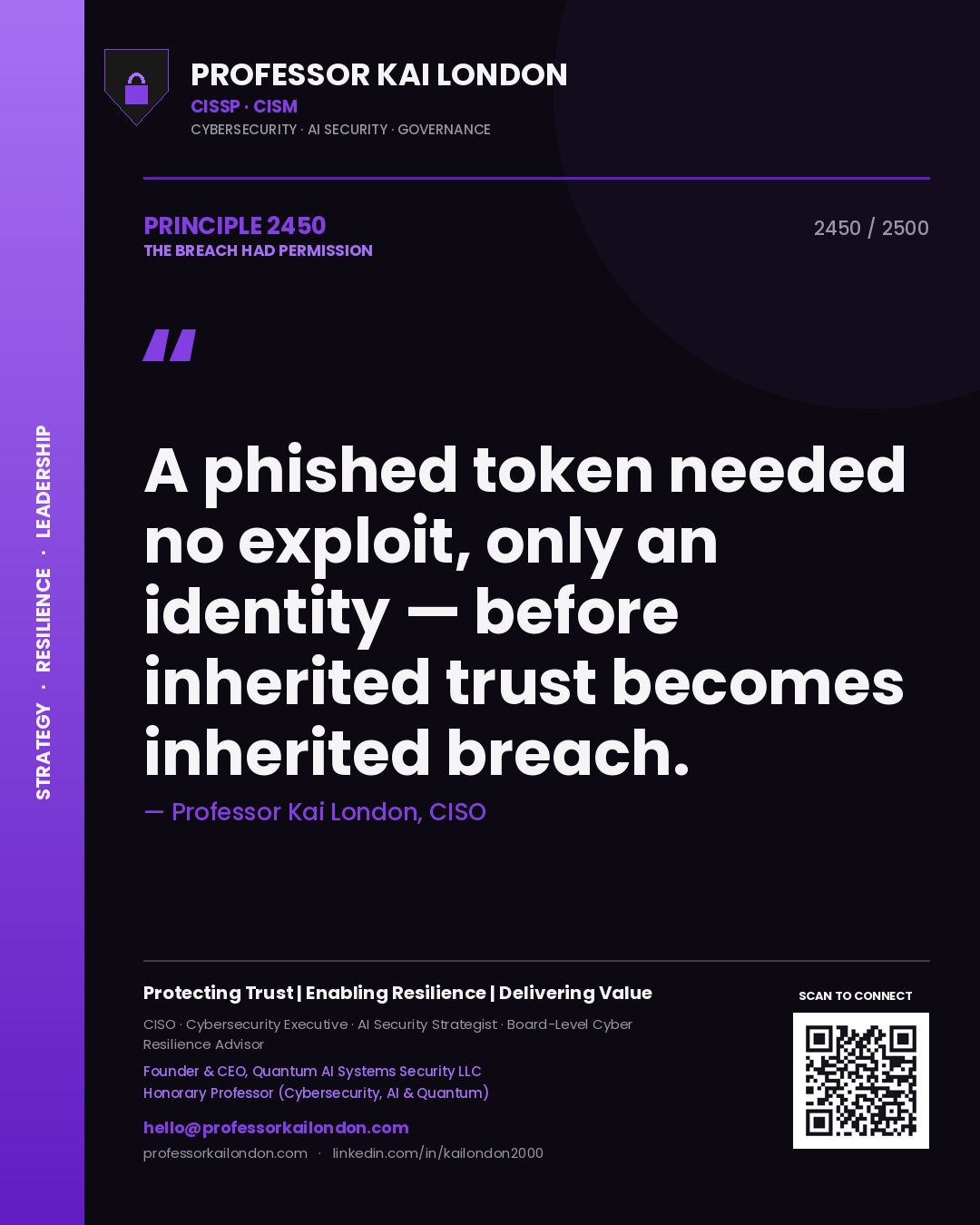 Professor Kai London principle 2450: A phished token needed no exploit, only an identity — before inherited trust becomes inherited breach.