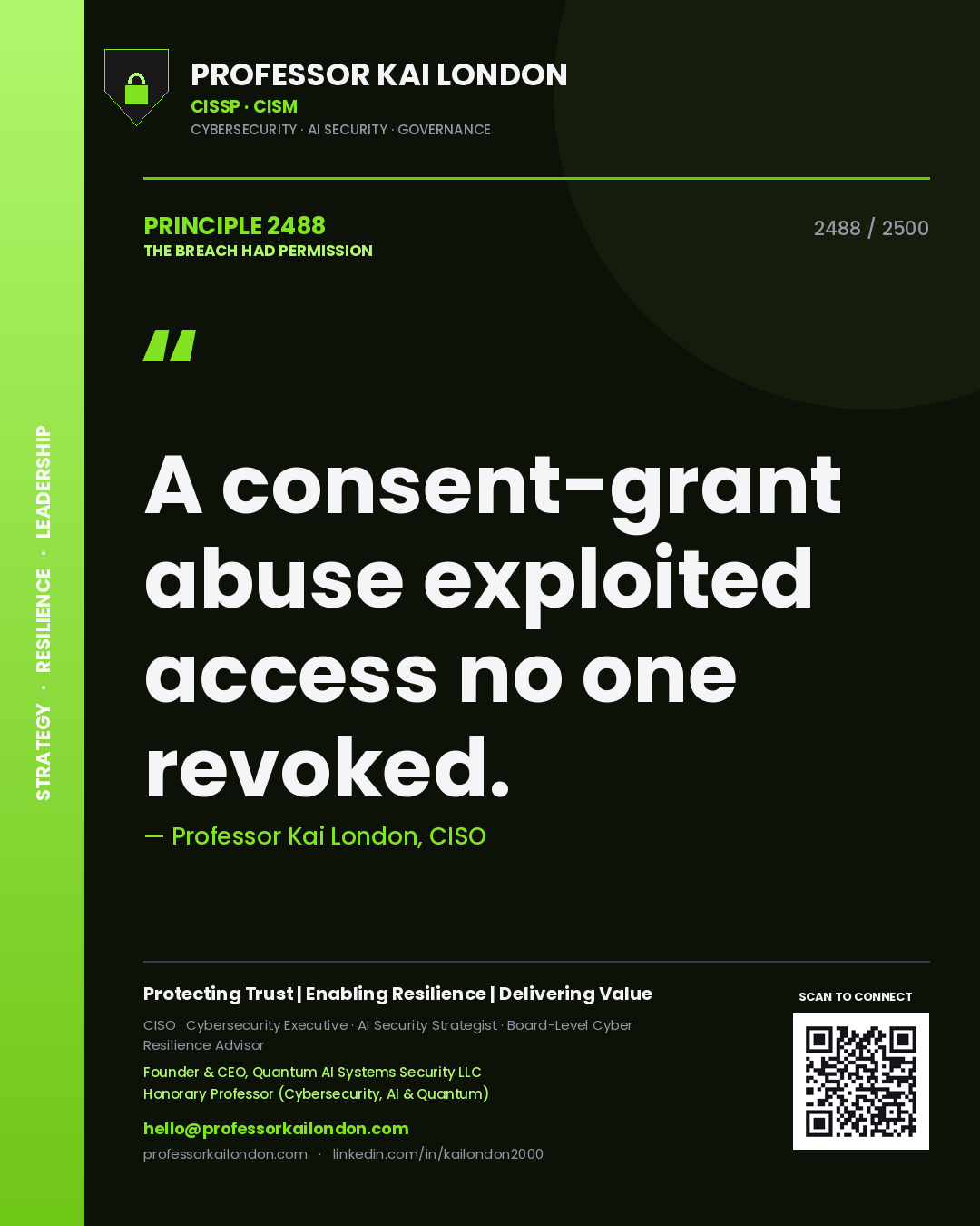 Professor Kai London principle 2488: A consent-grant abuse exploited access no one revoked.