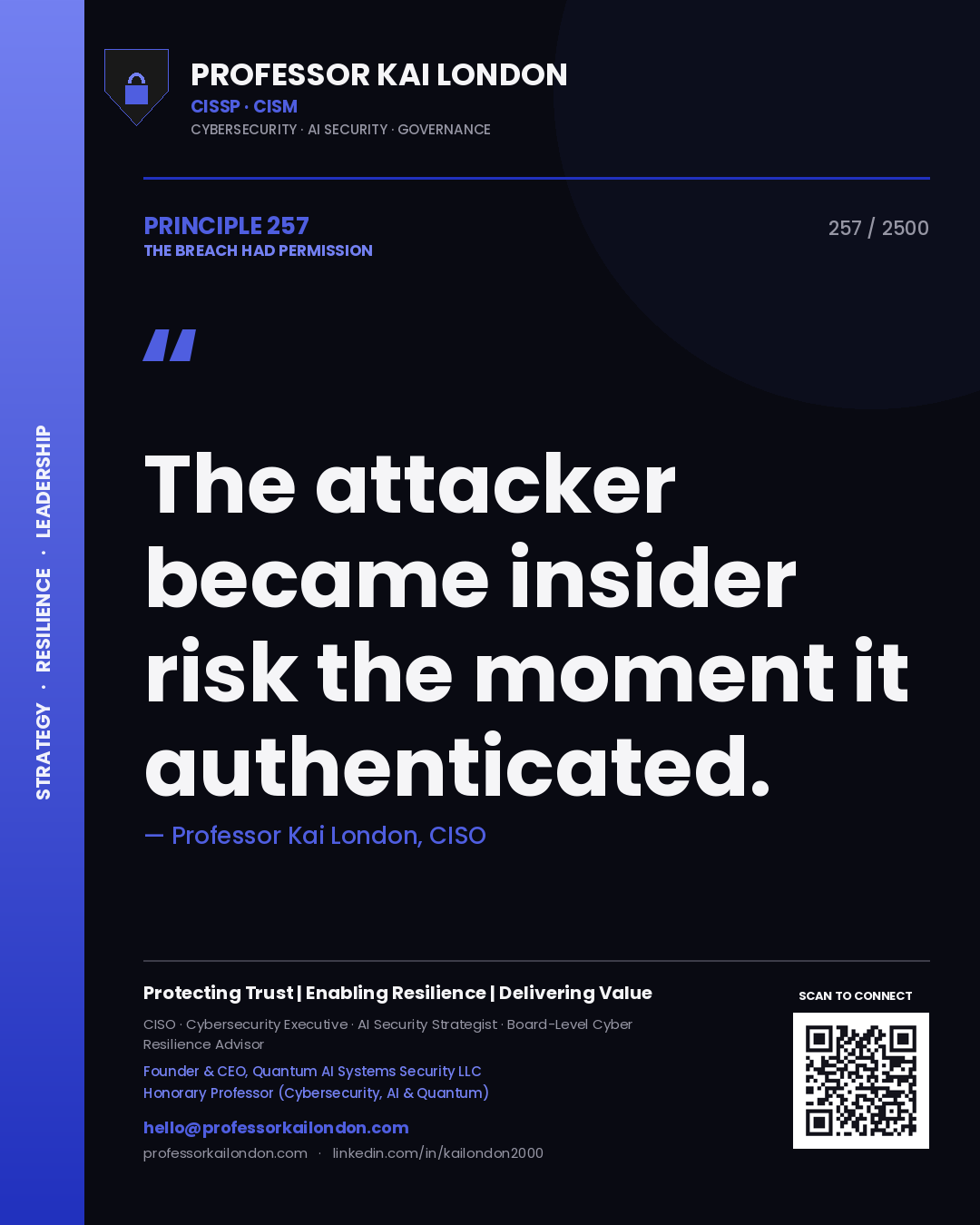 Professor Kai London principle 257: The attacker became insider risk the moment it authenticated.