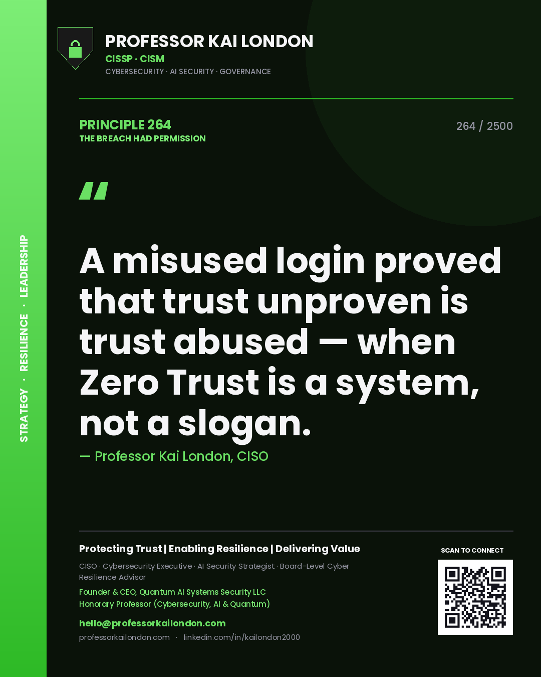 Professor Kai London principle 264: A misused login proved that trust unproven is trust abused — when Zero Trust is a system, not a slogan.