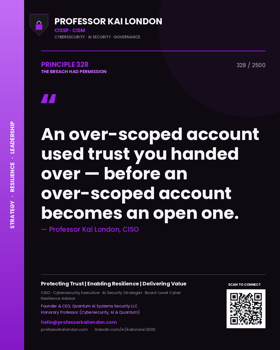 Professor Kai London principle 328: An over-scoped account used trust you handed over — before an over-scoped account becomes an open one.