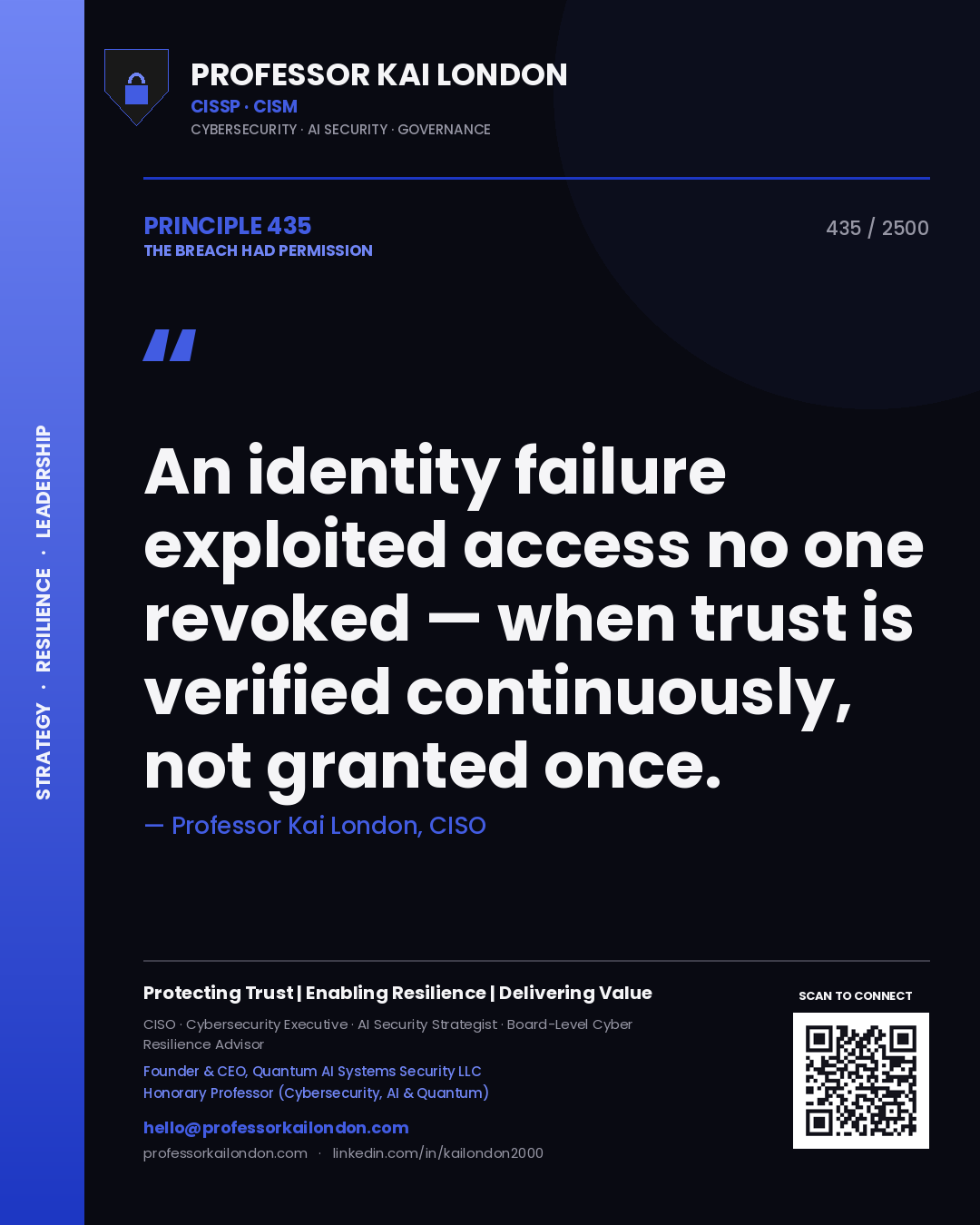 Professor Kai London principle 435: An identity failure exploited access no one revoked — when trust is verified continuously, not granted once.