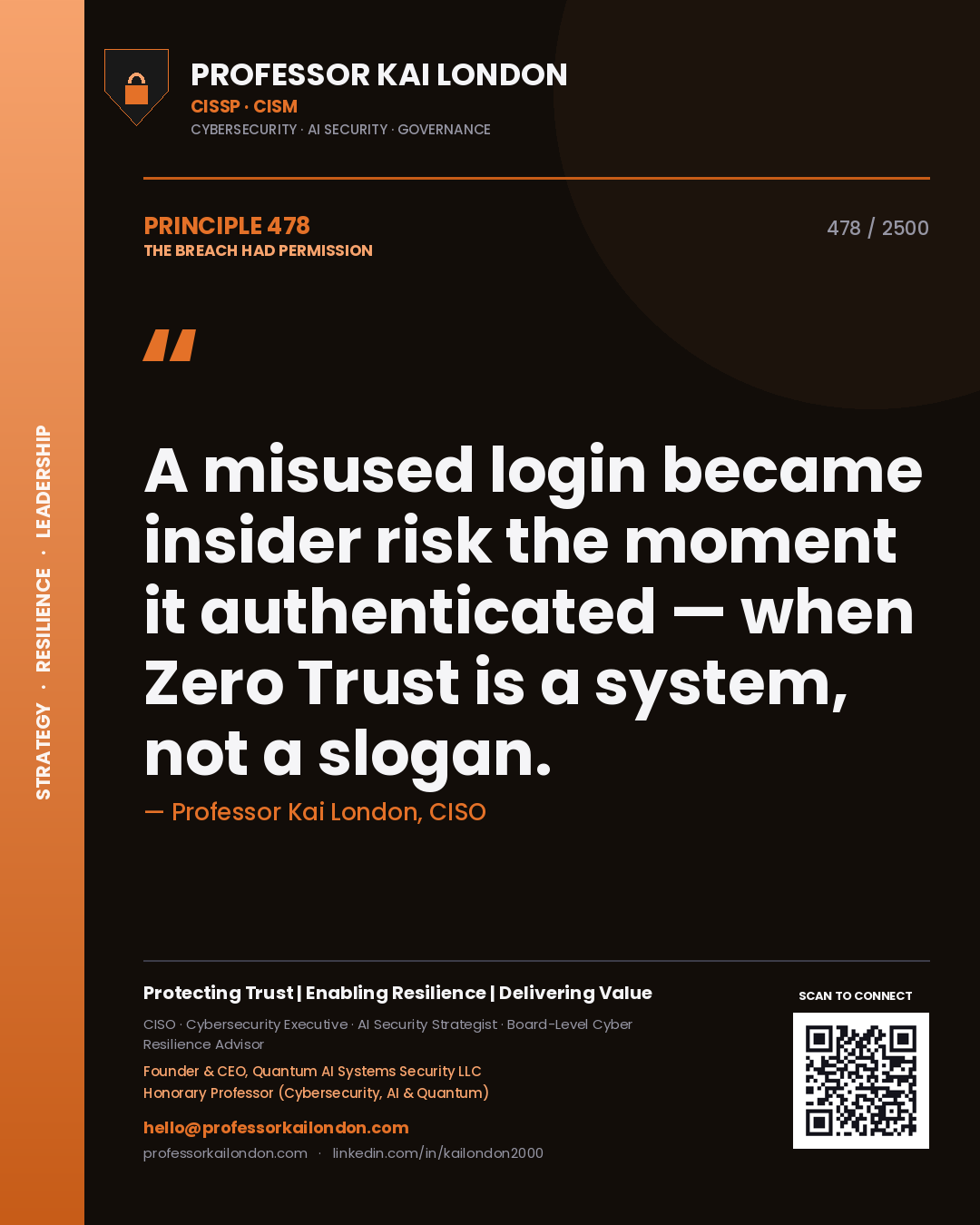 Professor Kai London principle 478: A misused login became insider risk the moment it authenticated — when Zero Trust is a system, not a slogan.