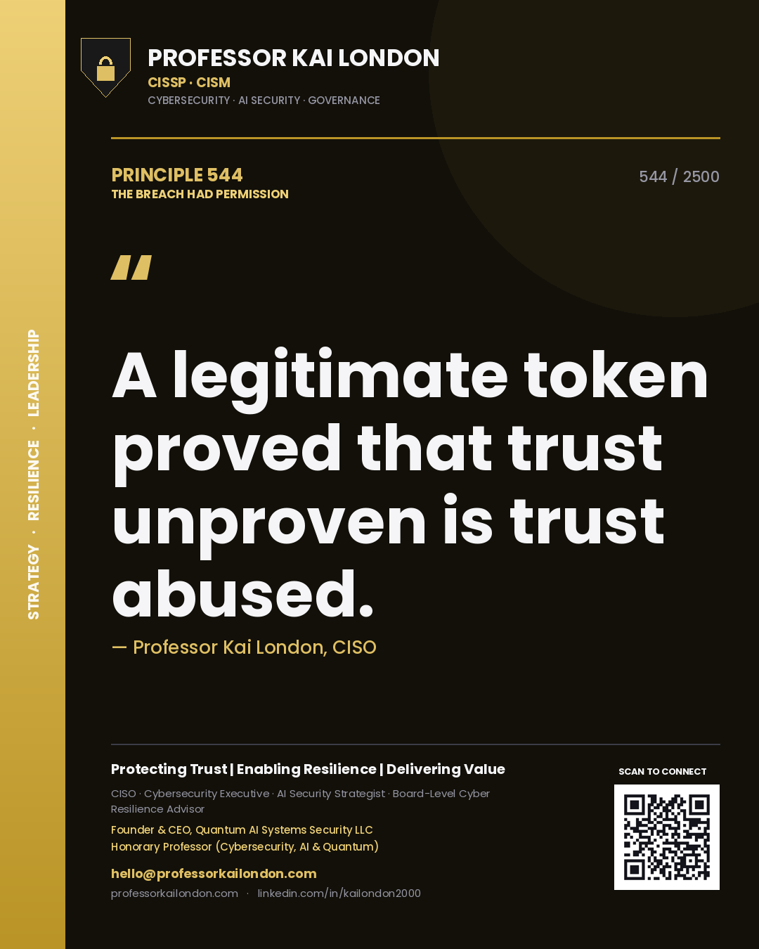 Professor Kai London principle 544: A legitimate token proved that trust unproven is trust abused.