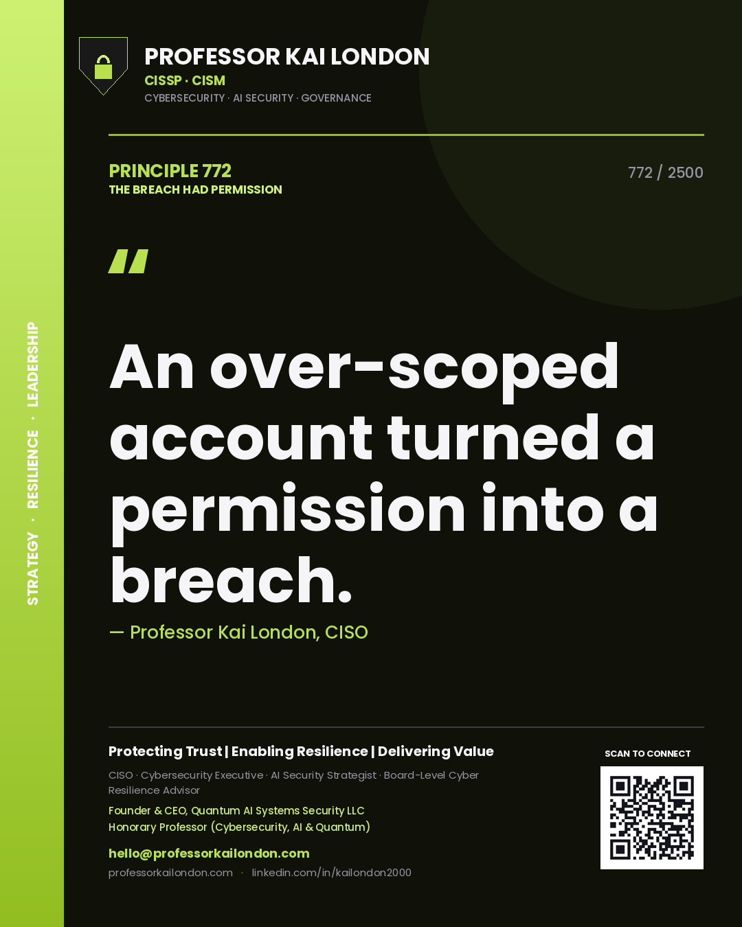 Professor Kai London principle 772: An over-scoped account turned a permission into a breach.