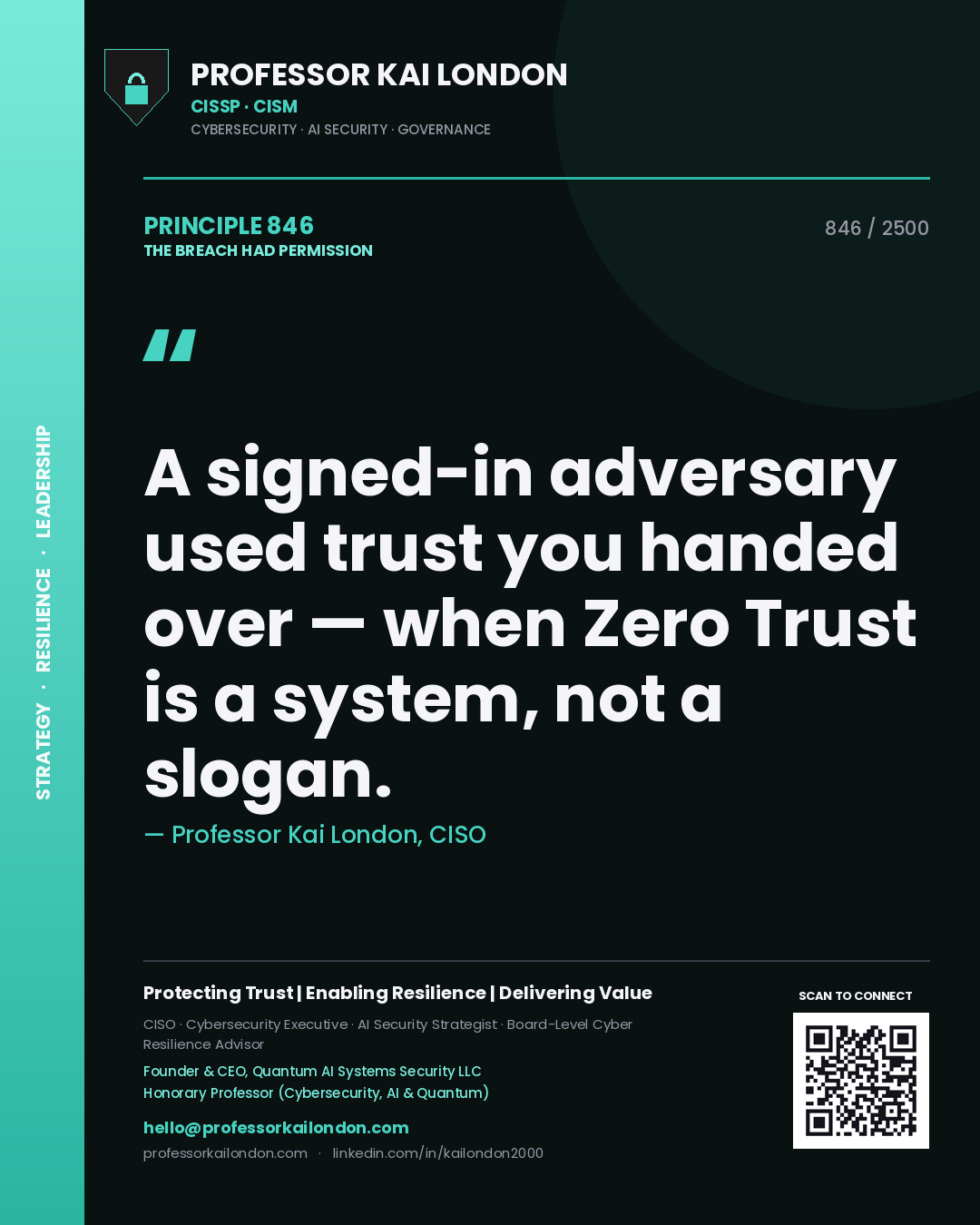 Professor Kai London principle 846: A signed-in adversary used trust you handed over — when Zero Trust is a system, not a slogan.