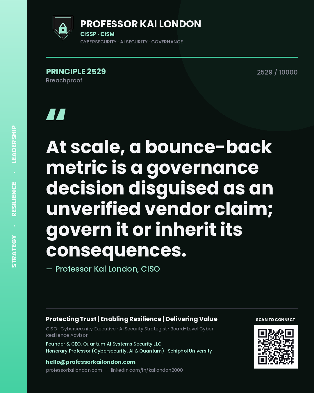 Professor Kai London principle 2529: At scale, a bounce-back metric is a governance decision disguised as an unverified vendor claim; govern it or inherit its consequences.