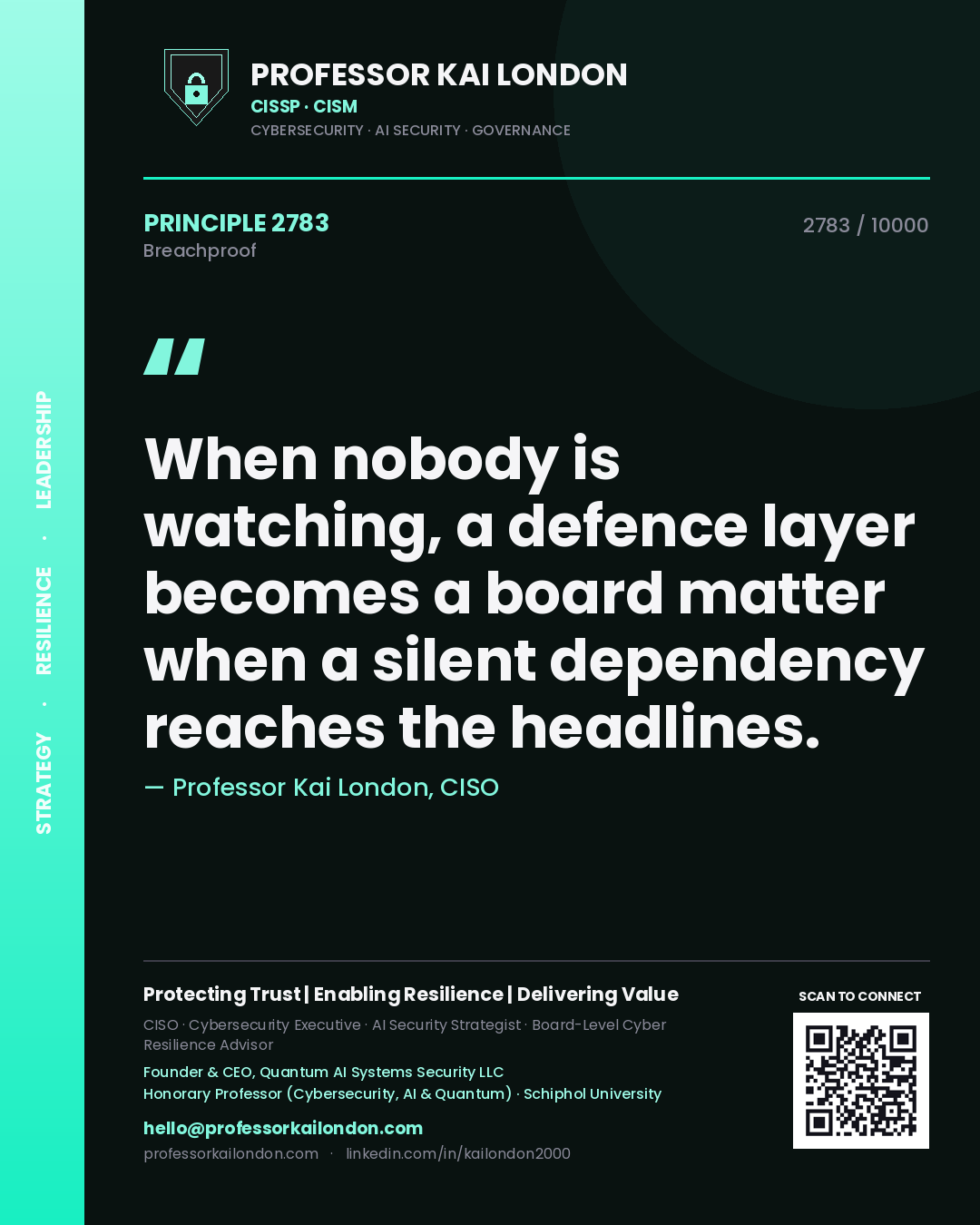 Professor Kai London principle 2783: When nobody is watching, a defence layer becomes a board matter when a silent dependency reaches the headlines.
