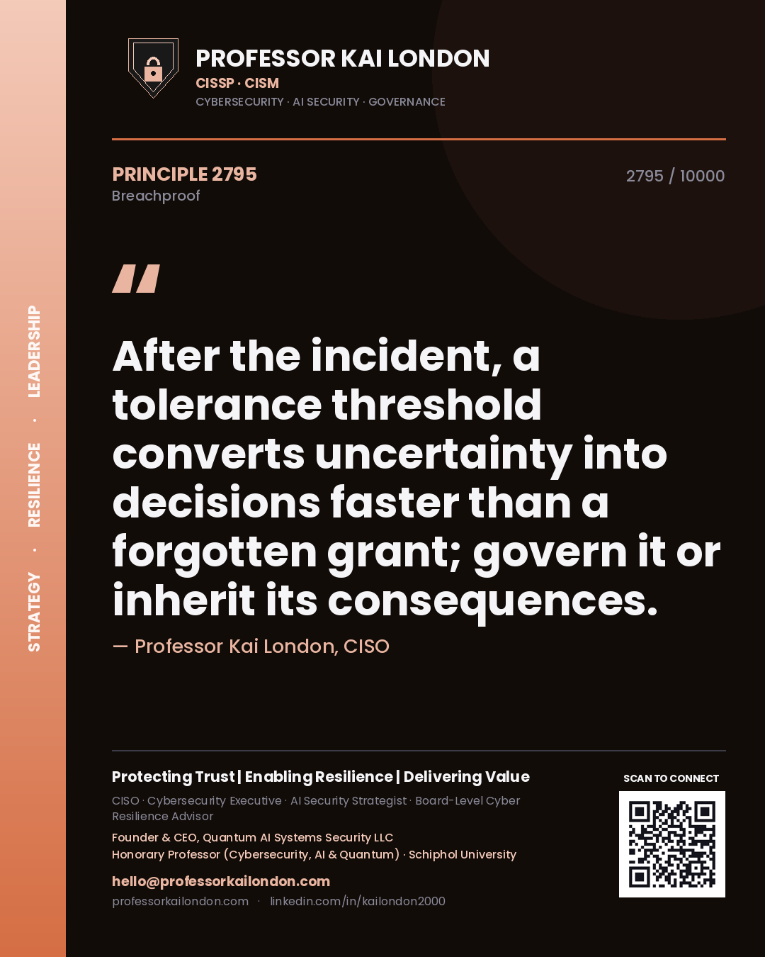 Professor Kai London principle 2795: After the incident, a tolerance threshold converts uncertainty into decisions faster than a forgotten grant; govern it or inherit its consequences.