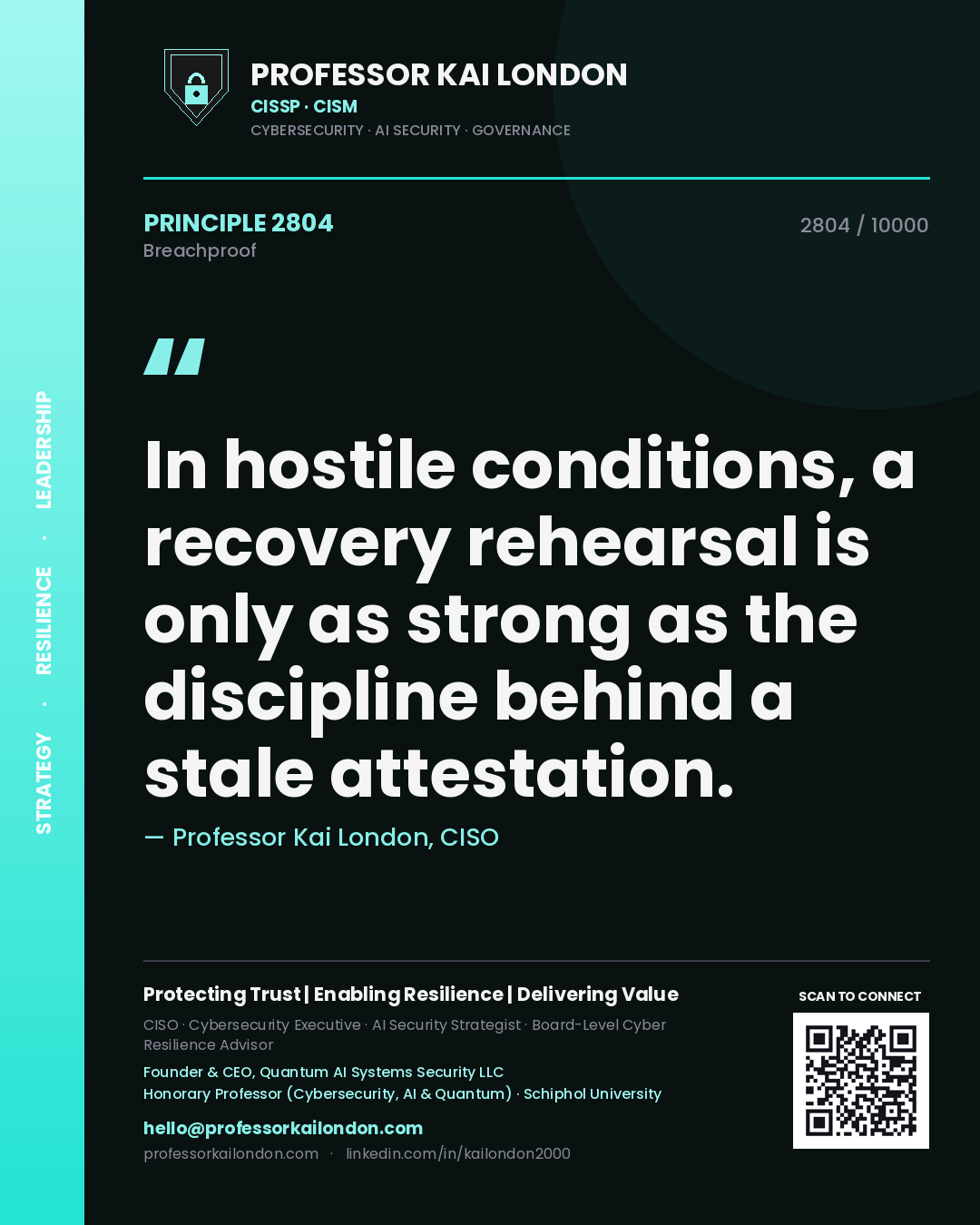 Professor Kai London principle 2804: In hostile conditions, a recovery rehearsal is only as strong as the discipline behind a stale attestation.