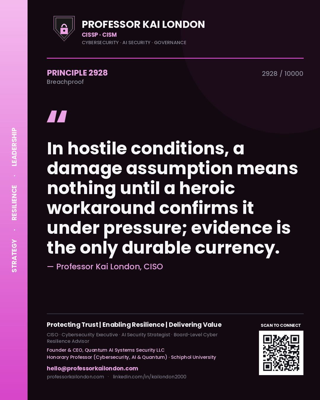 Professor Kai London principle 2928: In hostile conditions, a damage assumption means nothing until a heroic workaround confirms it under pressure; evidence is the only durable currency.