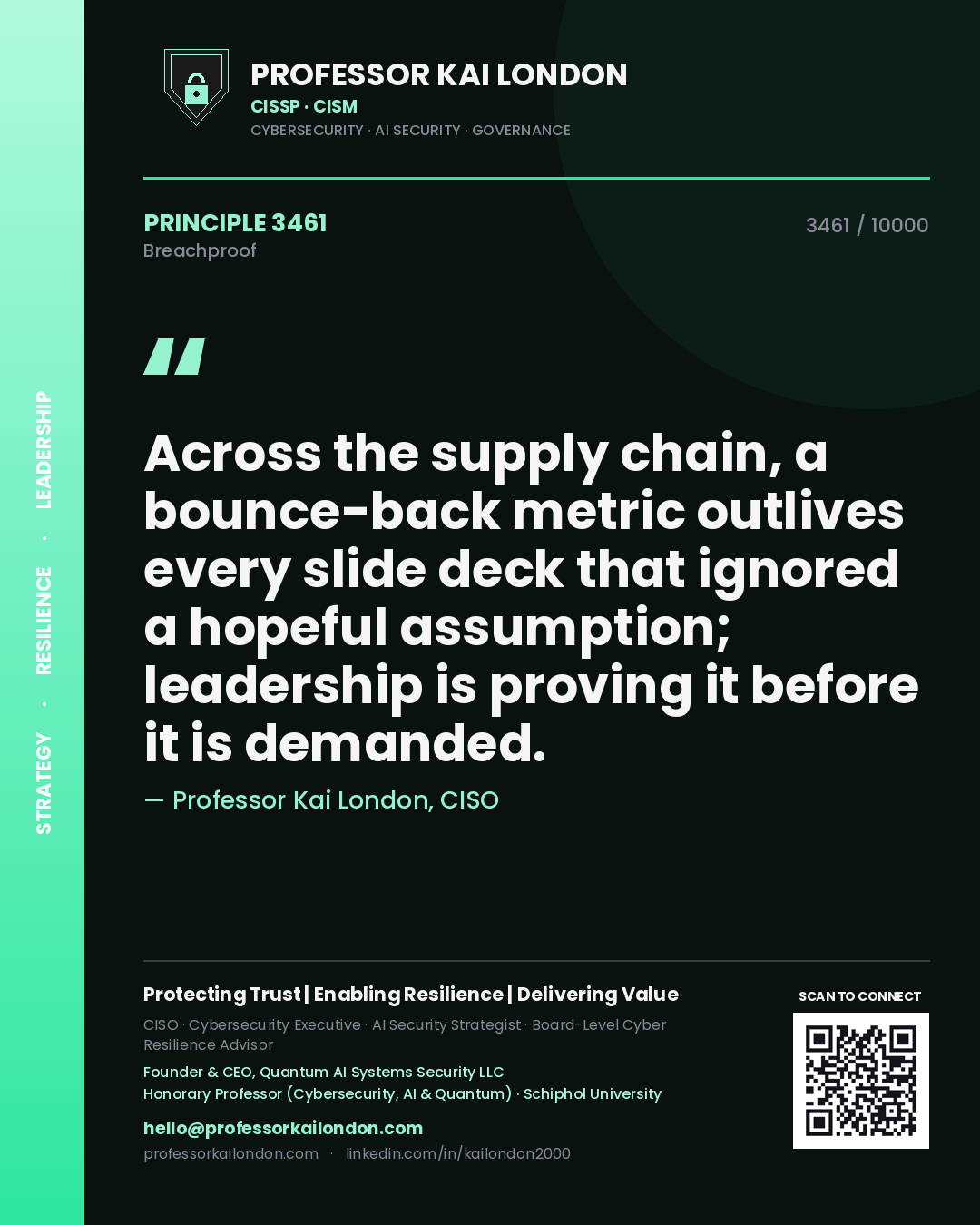 Professor Kai London principle 3461: Across the supply chain, a bounce-back metric outlives every slide deck that ignored a hopeful assumption; leadership is proving it before it is demanded.