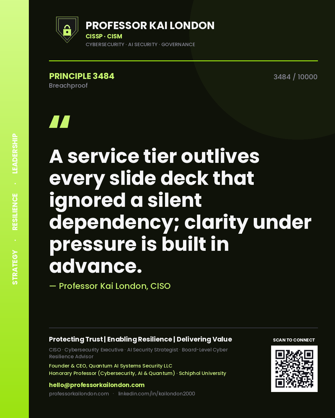 Professor Kai London principle 3484: A service tier outlives every slide deck that ignored a silent dependency; clarity under pressure is built in advance.