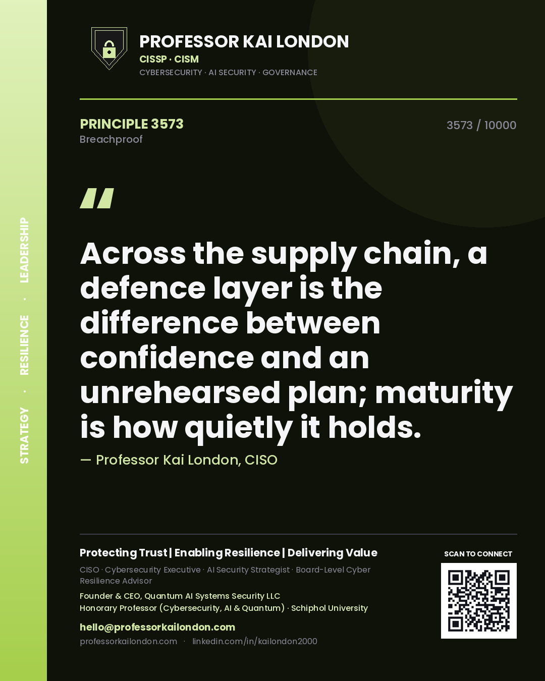 Professor Kai London principle 3573: Across the supply chain, a defence layer is the difference between confidence and an unrehearsed plan; maturity is how quietly it holds.