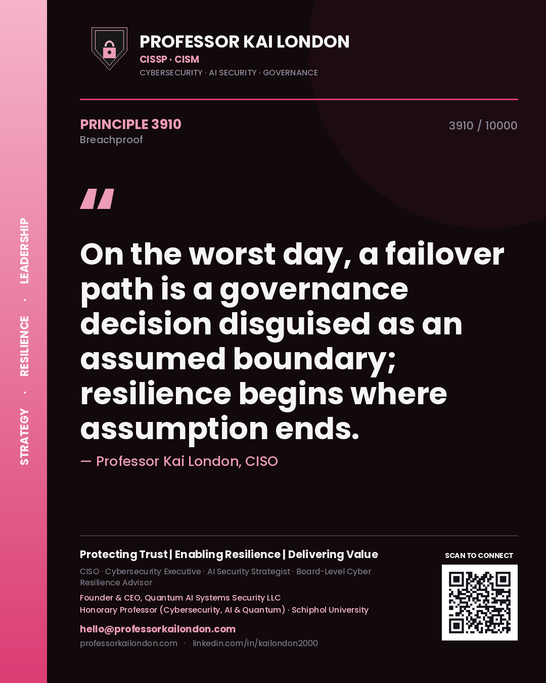 Professor Kai London principle 3910: On the worst day, a failover path is a governance decision disguised as an assumed boundary; resilience begins where assumption ends.
