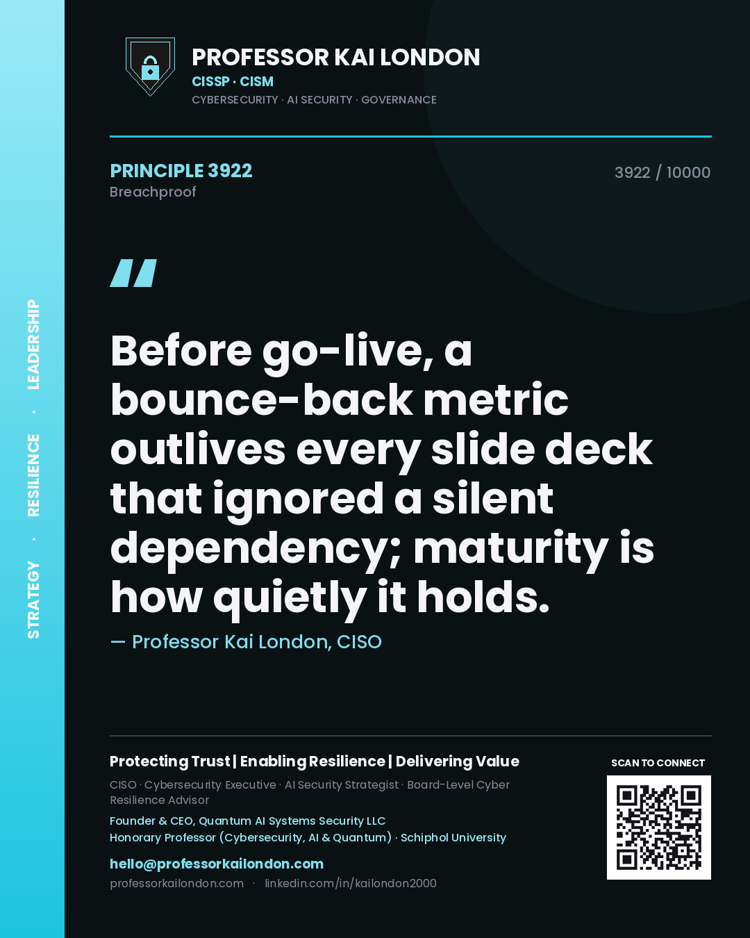 Professor Kai London principle 3922: Before go-live, a bounce-back metric outlives every slide deck that ignored a silent dependency; maturity is how quietly it holds.