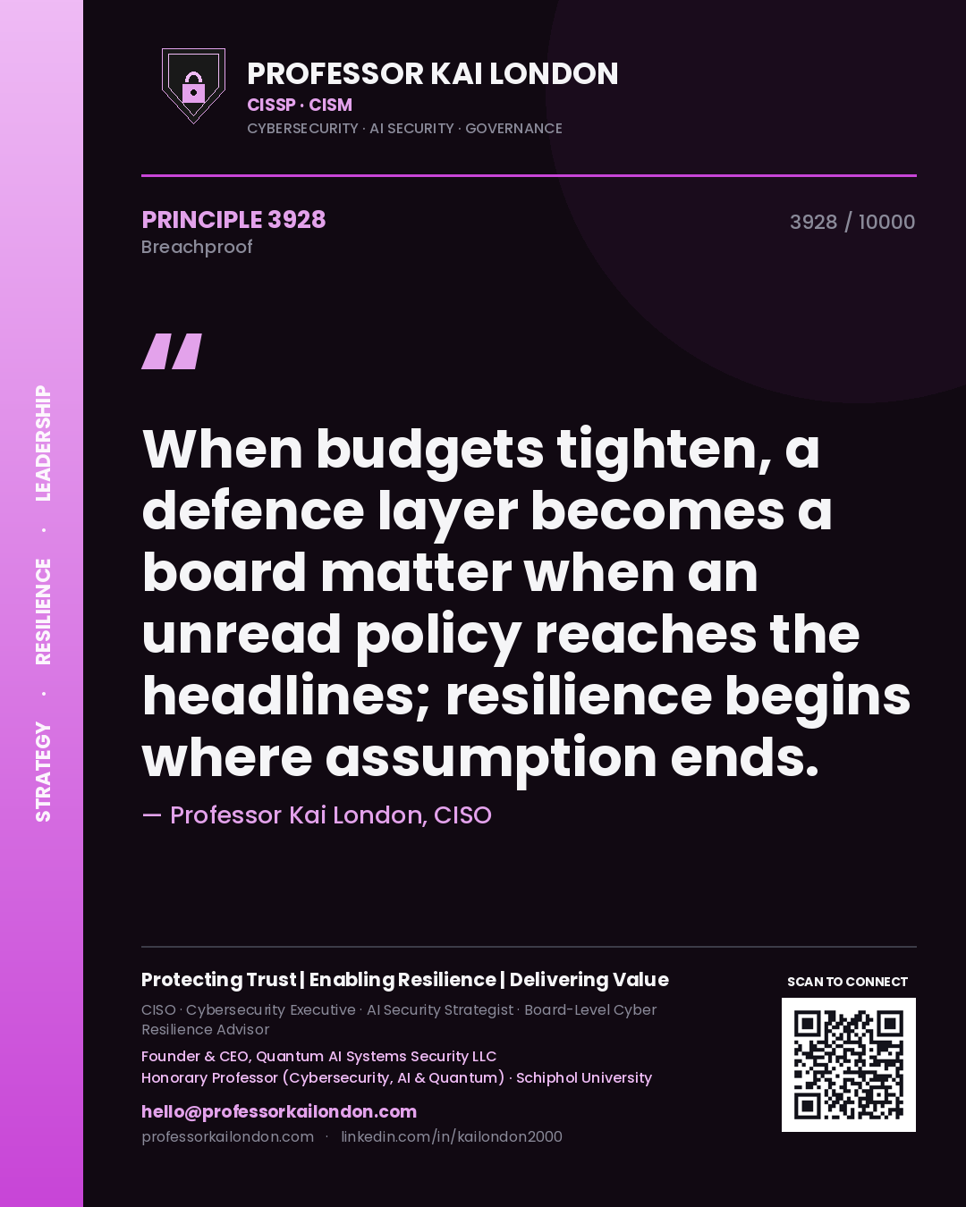 Professor Kai London principle 3928: When budgets tighten, a defence layer becomes a board matter when an unread policy reaches the headlines; resilience begins where assumption ends.