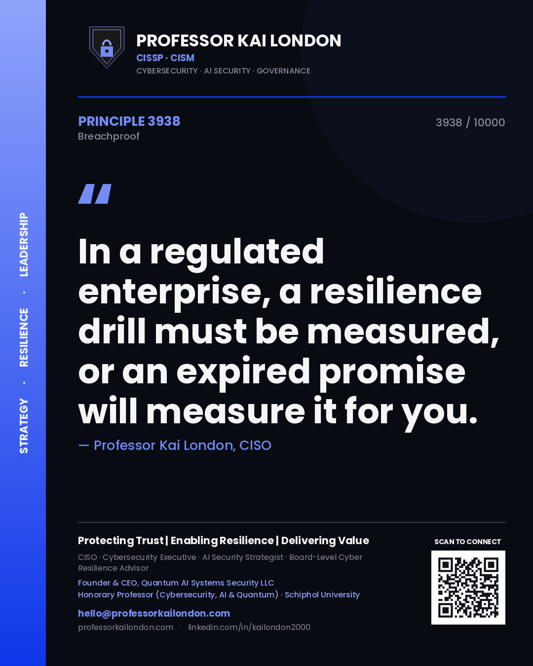 Professor Kai London principle 3938: In a regulated enterprise, a resilience drill must be measured, or an expired promise will measure it for you.