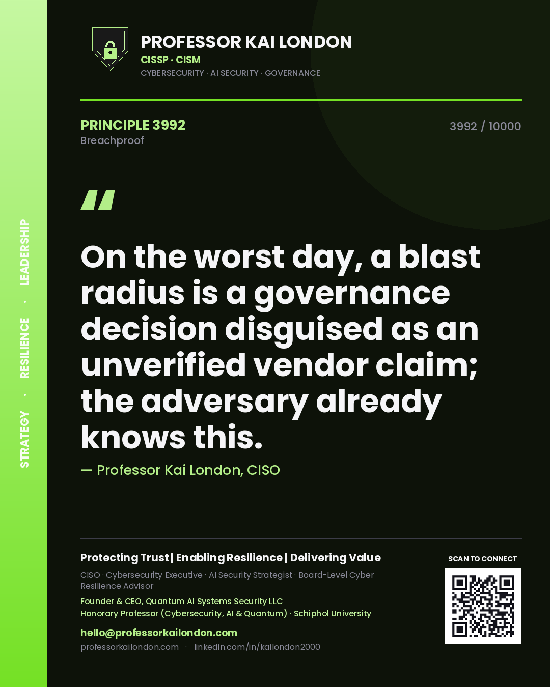 Professor Kai London principle 3992: On the worst day, a blast radius is a governance decision disguised as an unverified vendor claim; the adversary already knows this.