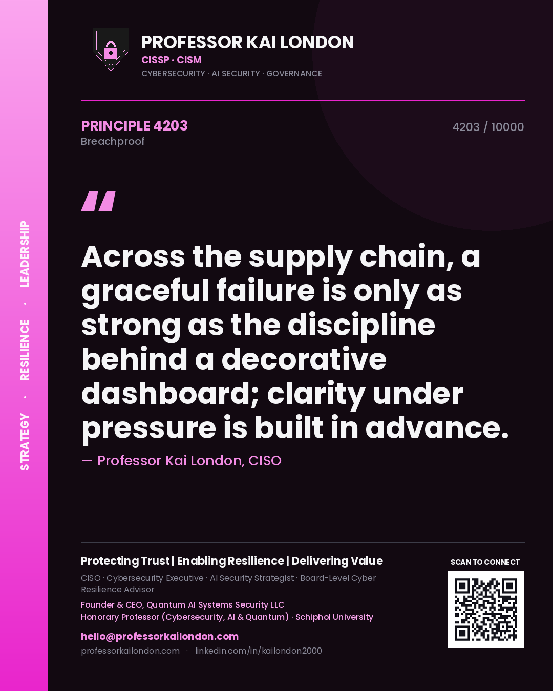 Professor Kai London principle 4203: Across the supply chain, a graceful failure is only as strong as the discipline behind a decorative dashboard; clarity under pressure is built in advance.